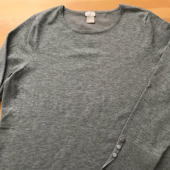Chico's Gray Crew Neck Sweater with Button Sleeves - Picture 5 of 8